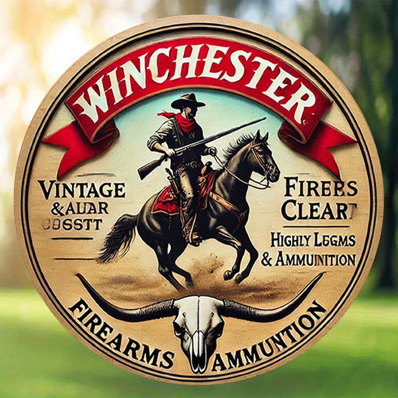Outdoor Hunting Events - Panneau métallique rond vintage Winchester pour